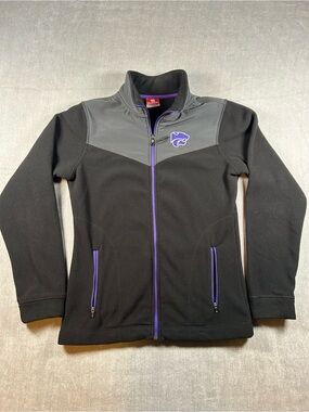 K-State Wildcats Colosseum Women's Black Jacket Gray Yoke Purple Trim Medium